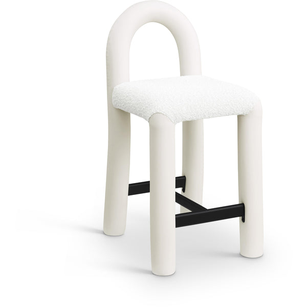 Meridian Amari Cream Vegan Leather and Boucle Fabric Stool IMAGE 1