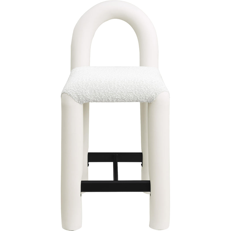 Meridian Amari Cream Vegan Leather and Boucle Fabric Stool IMAGE 3
