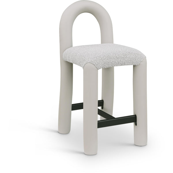 Meridian Amari Taupe Vegan Leather and Boucle Fabric Stool IMAGE 1