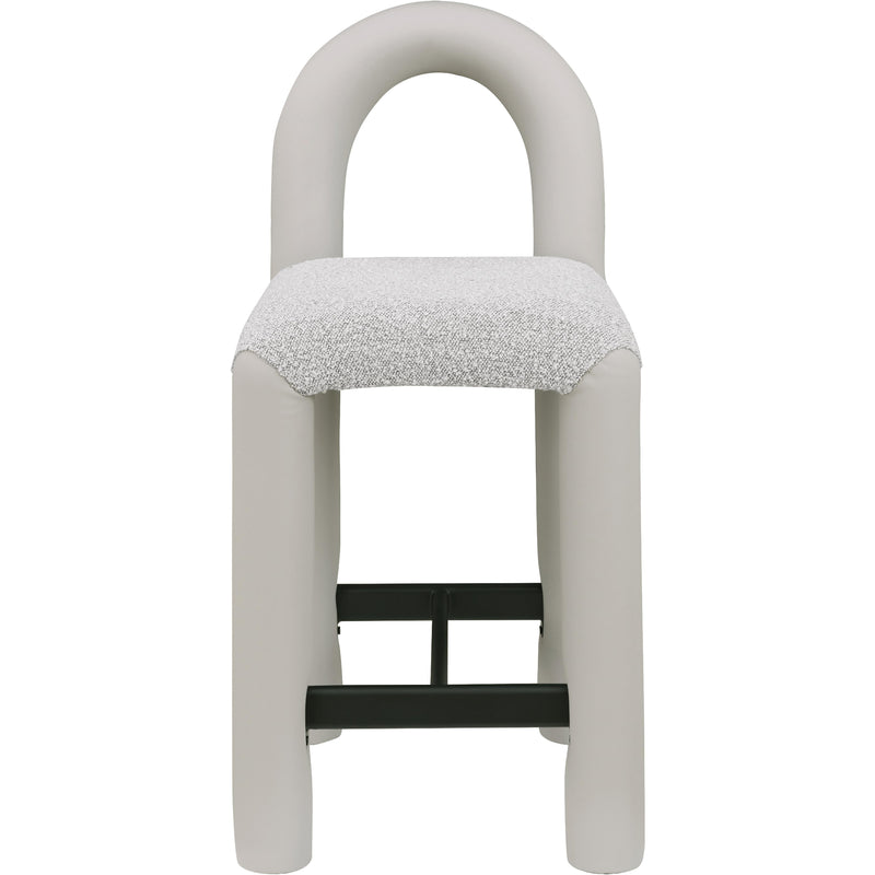 Meridian Amari Taupe Vegan Leather and Boucle Fabric Stool IMAGE 3