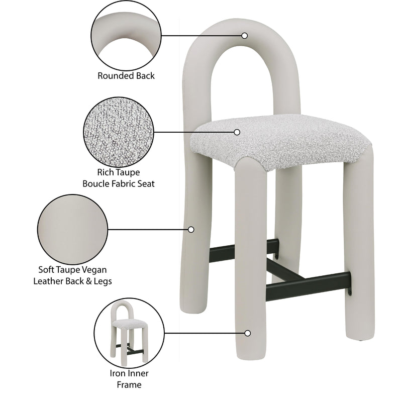 Meridian Amari Taupe Vegan Leather and Boucle Fabric Stool IMAGE 9