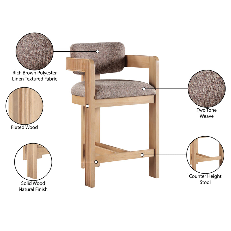  Meridian Sacha Brown Linen Textured Fabric Upholstered Counter Stool IMAGE 10