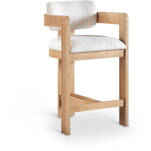 Meridian Sacha Cream Linen Textured Fabric Stool IMAGE 1