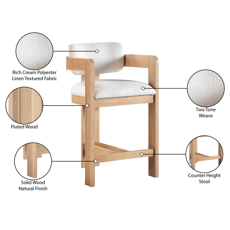 Meridian Sacha Cream Linen Textured Fabric Stool IMAGE 9
