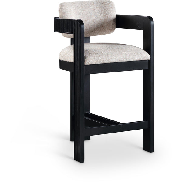 Meridian Sacha Beige Linen Textured Fabric Stool IMAGE 1