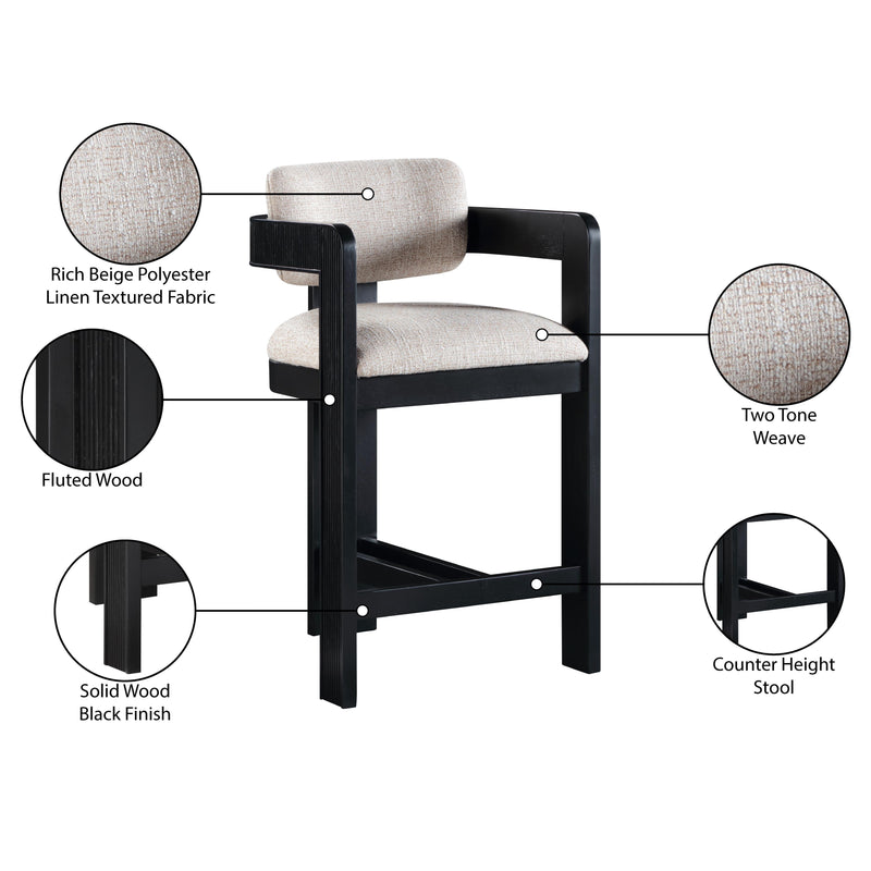 Meridian Sacha Beige Linen Textured Fabric Stool IMAGE 9