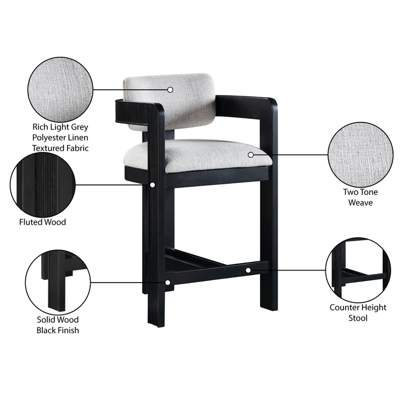  Meridian Sacha Grey Linen Textured Fabric Upholstered Counter Stool IMAGE 10