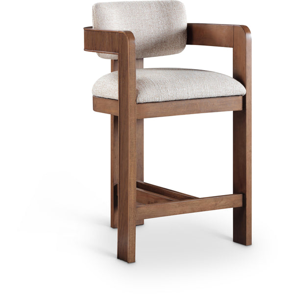Meridian Sacha Beige Linen Textured Fabric Stool IMAGE 1
