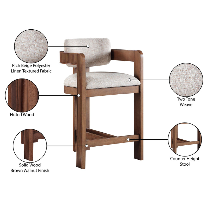 Meridian Sacha Beige Linen Textured Fabric Stool IMAGE 9