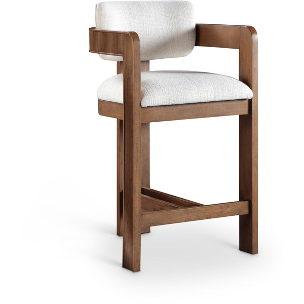 Meridian Sacha Cream Linen Textured Fabric Stool IMAGE 1