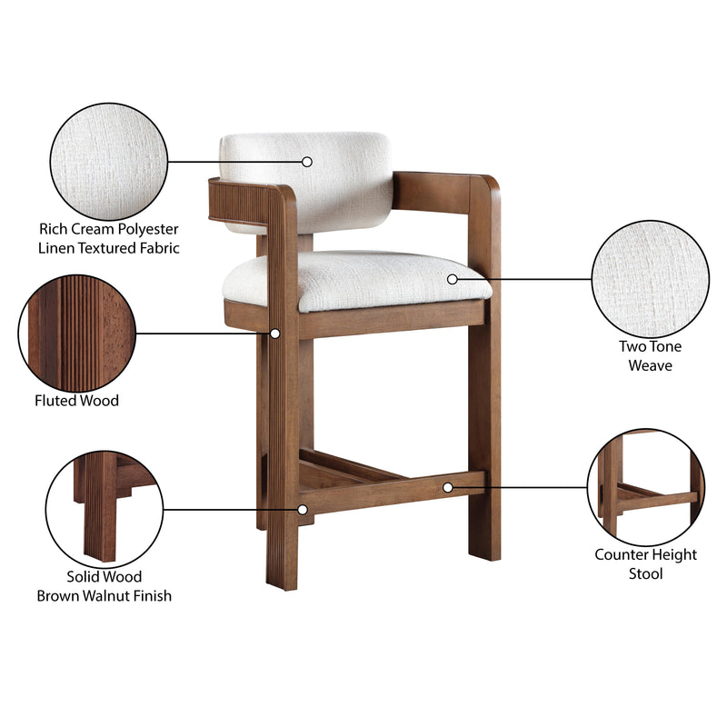 Meridian Sacha Cream Linen Textured Fabric Stool IMAGE 9