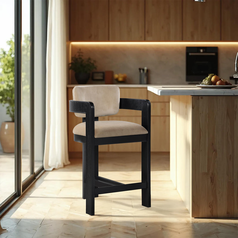 Meridian Sacha Beige Velvet Stool IMAGE 2
