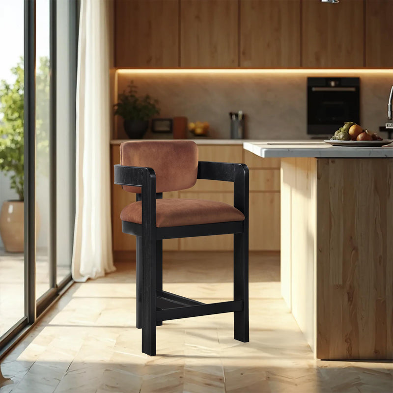 Meridian Sacha Cognac Velvet Stool IMAGE 2