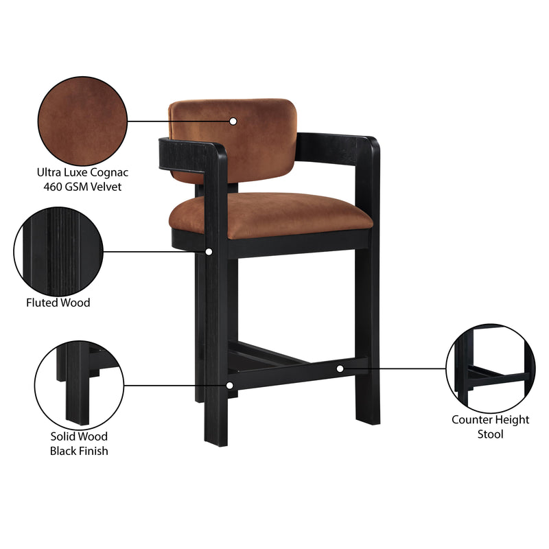 Meridian Sacha Cognac Velvet Stool IMAGE 9