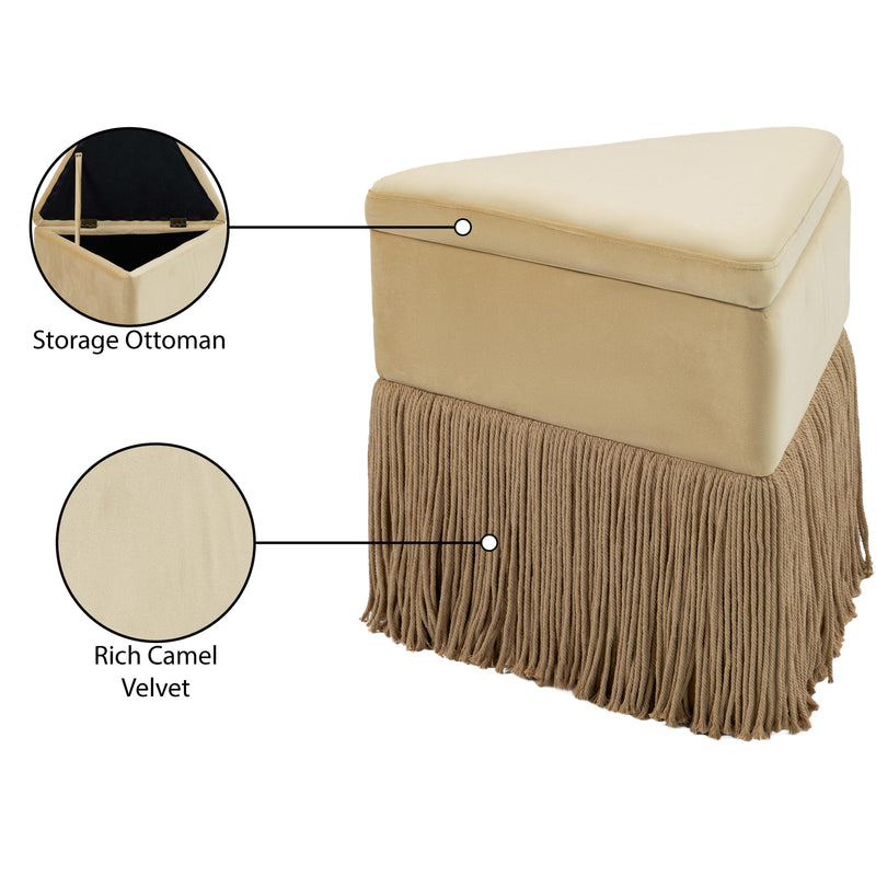Meridian Trivoli Camel Velvet Ottoman/Stool IMAGE 9