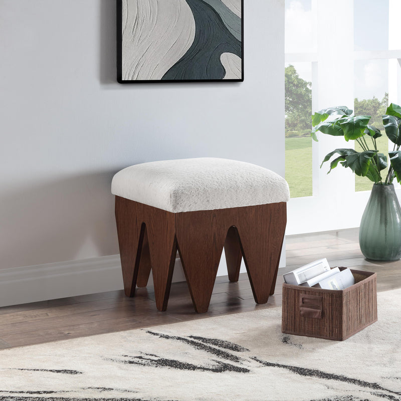 Meridian Altair Cream Velour Fur Fabric Bench IMAGE 2