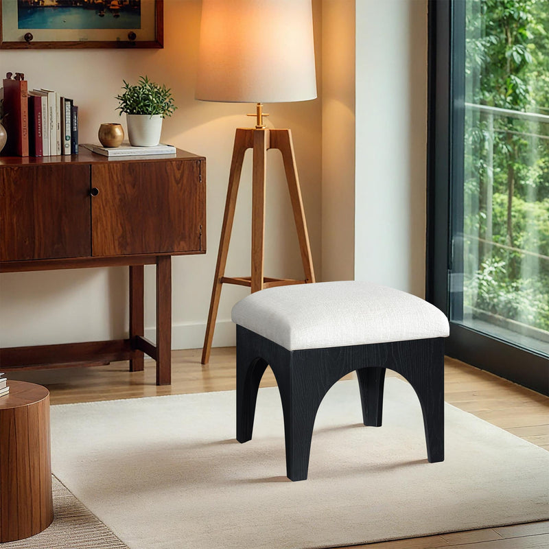 Meridian Lawson Cream Chenille Fabric Ottoman IMAGE 2