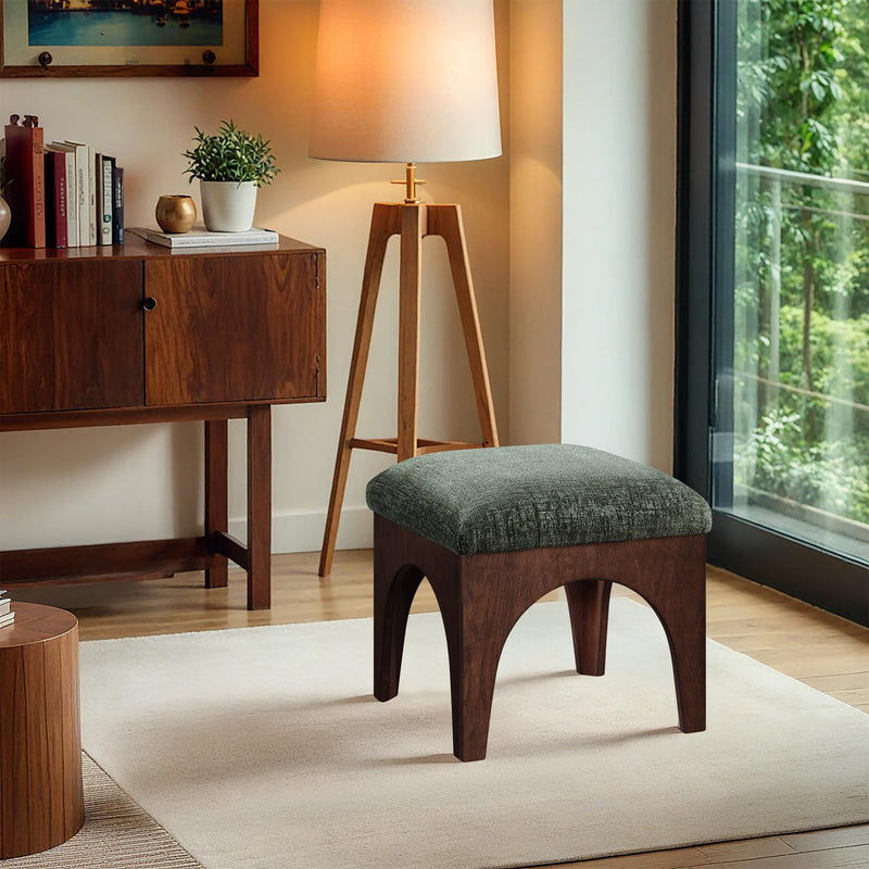 Meridian Lawson Green Chenille Fabric Ottoman IMAGE 2