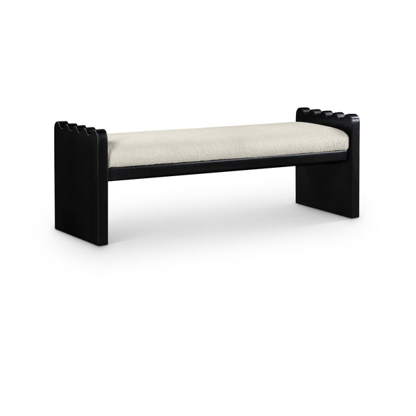Meridian Sonia Cream Velour Fur Fabric Bench IMAGE 1