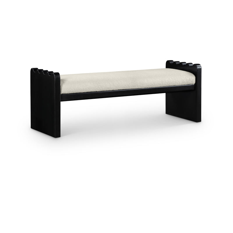 Meridian Sonia Cream Velour Fur Fabric Bench IMAGE 1