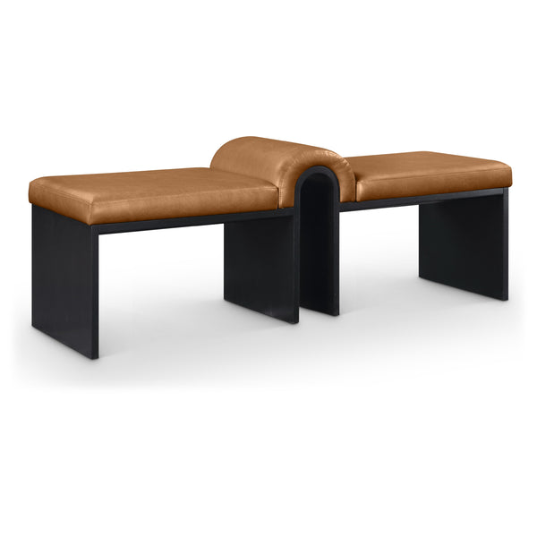 Meridian Delphine Cognac Vegan Leather Bench IMAGE 1