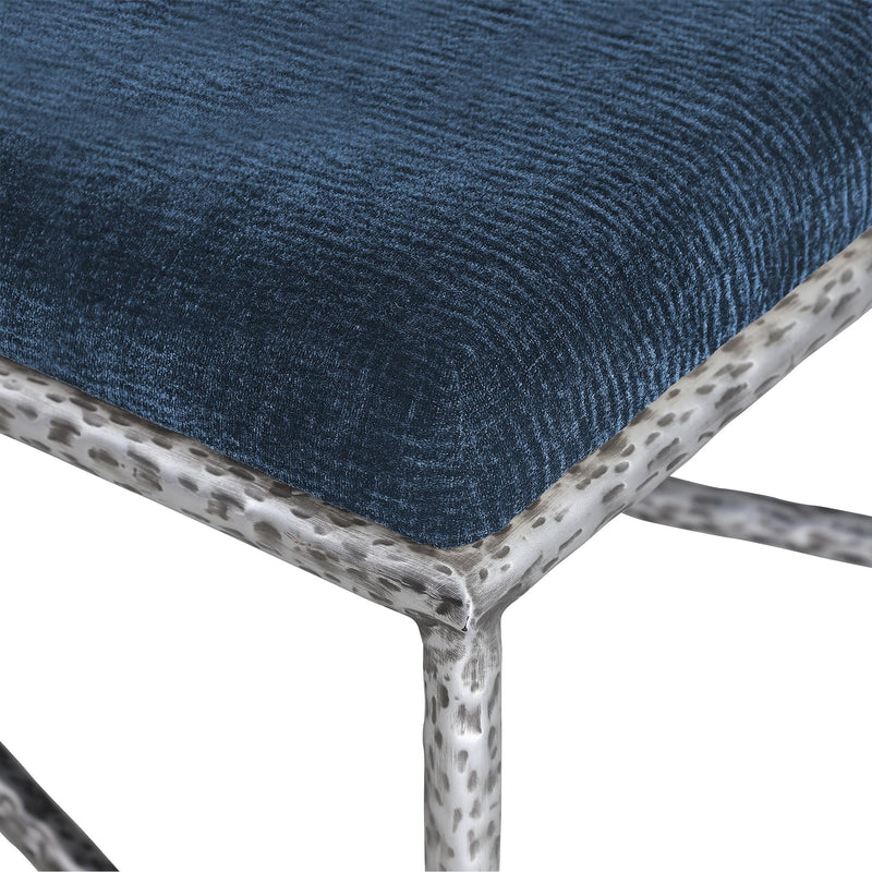 Meridian Valley Navy Chenille Fabric Bench IMAGE 5