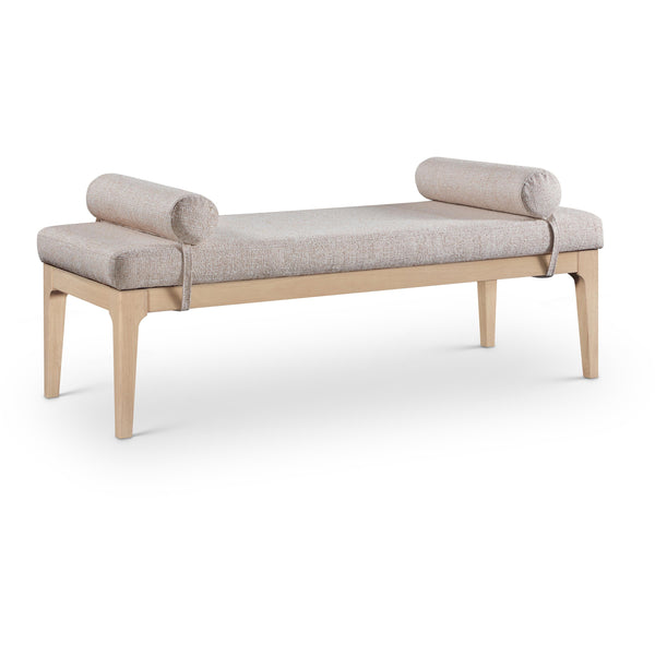 Meridian Priscilla Beige Linen Textured Fabric Bench IMAGE 1