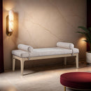 Meridian Priscilla Beige Linen Textured Fabric Bench IMAGE 2