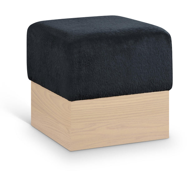 Meridian Havre Black Velour Fur Fabric Ottoman/Stool IMAGE 1