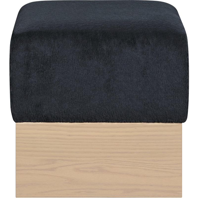 Meridian Havre Black Velour Fur Fabric Ottoman/Stool IMAGE 3