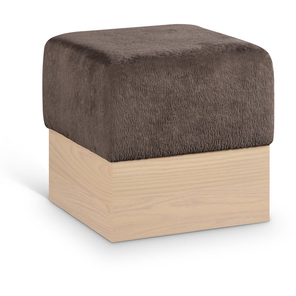 Meridian Havre Brown Velour Fur Fabric Ottoman/Stool IMAGE 1
