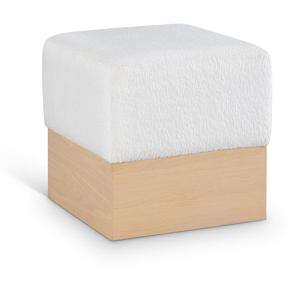 Meridian Havre Cream Velour Fur Fabric Ottoman/Stool IMAGE 1