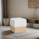 Meridian Havre Cream Velour Fur Fabric Ottoman/Stool IMAGE 2