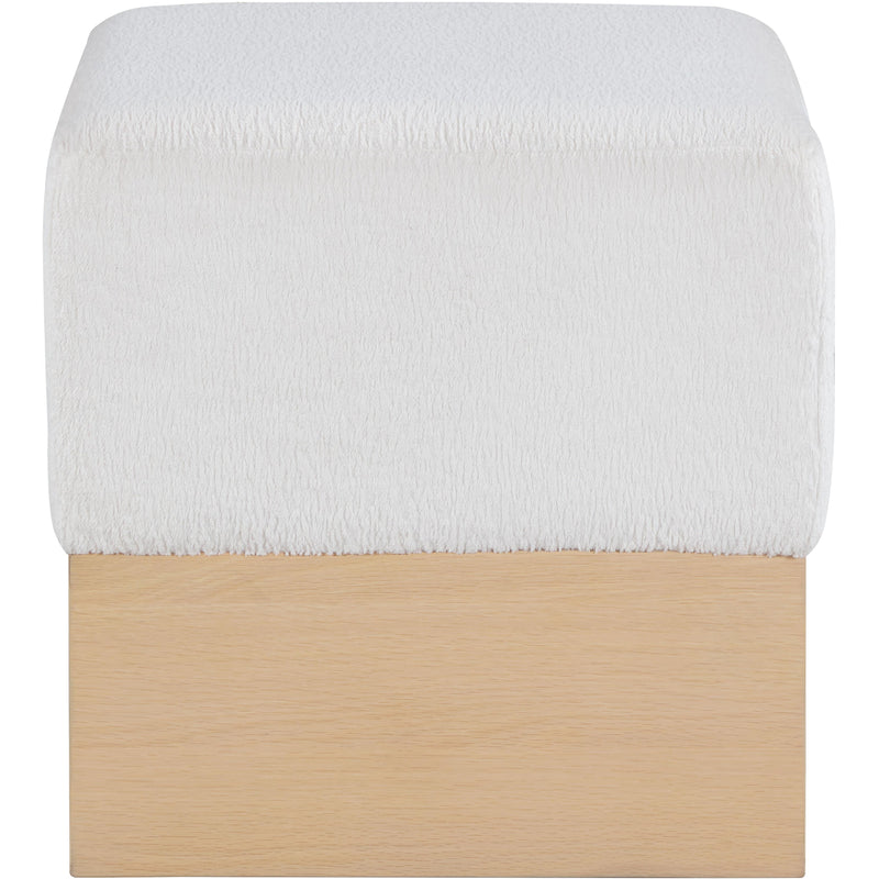 Meridian Havre Cream Velour Fur Fabric Ottoman/Stool IMAGE 3