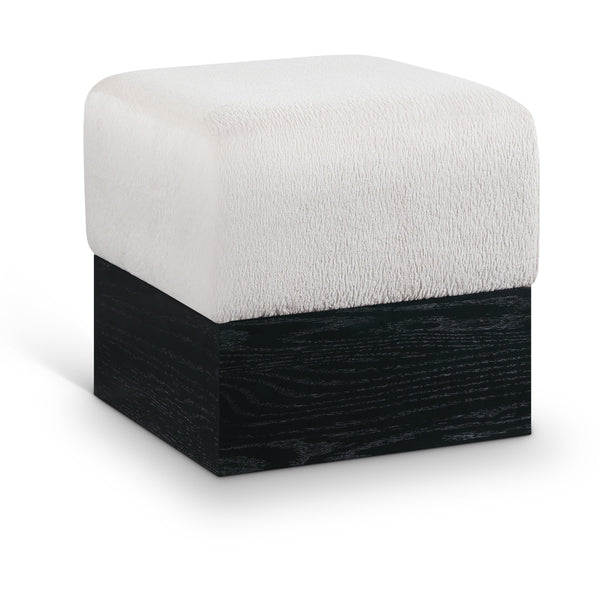 Meridian Havre Beige Velour Fur Fabric Ottoman/Stool IMAGE 1