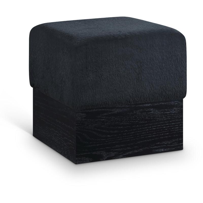 Meridian Havre Black Velour Fur Fabric Ottoman/Stool IMAGE 1