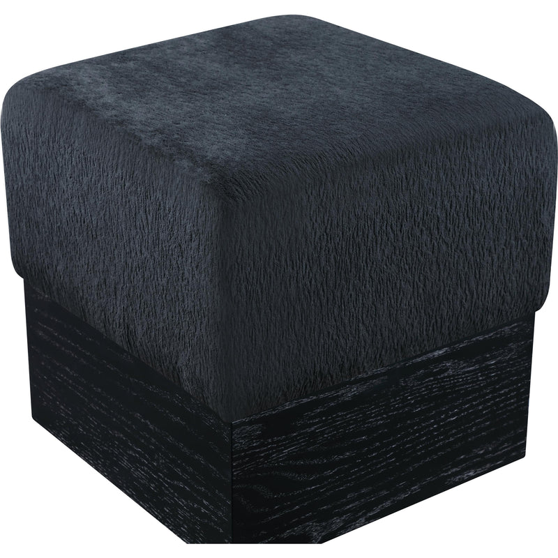 Meridian Havre Black Velour Fur Fabric Ottoman/Stool IMAGE 4