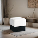  Meridian Havre Cream Velour Fur Fabric Upholstered Ottoman IMAGE 2