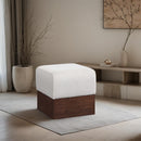  Meridian Havre Beige Velour Fur Fabric Upholstered Ottoman IMAGE 2