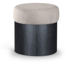  Meridian Nimes Beige Velour Fur Fabric Upholstered Ottoman IMAGE 1