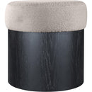  Meridian Nimes Beige Velour Fur Fabric Upholstered Ottoman IMAGE 3