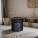  Meridian Nimes Black Velour Fur Fabric Upholstered Ottoman IMAGE 2