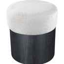  Meridian Nimes Cream Velour Fur Fabric Upholstered Ottoman IMAGE 4