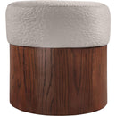 Meridian Nimes Beige Velour Fur Fabric Upholstered Ottoman IMAGE 3