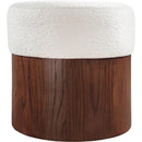  Meridian Nimes Cream Velour Fur Fabric Upholstered Ottoman IMAGE 3