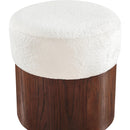  Meridian Nimes Cream Velour Fur Fabric Upholstered Ottoman IMAGE 4
