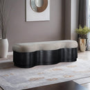  Meridian Savoy Beige Velour Fur Fabric Upholstered Bench IMAGE 2