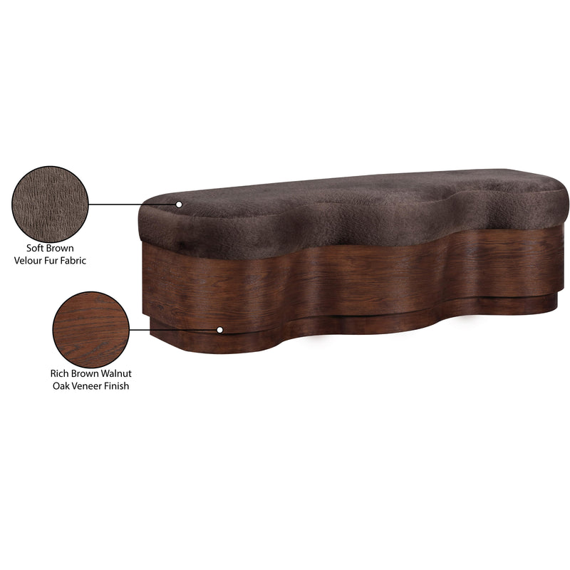 Meridian Savoy Brown Velour Fur Fabric Bench IMAGE 9
