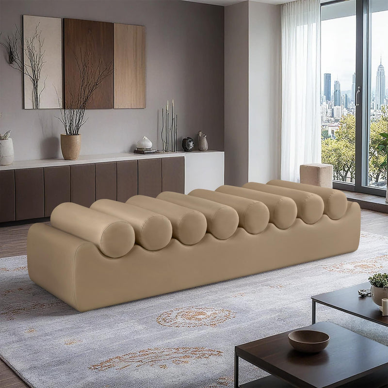 Meridian Rumble Tan Vegan Leather Bench IMAGE 2