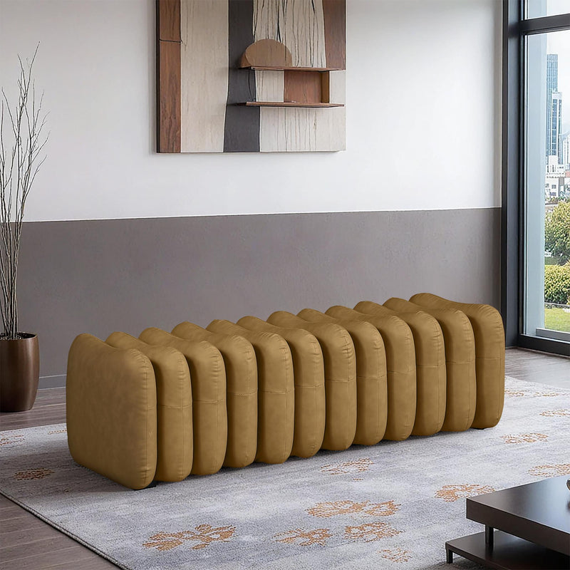 Meridian Atticus Brown Vegan Leather Bench IMAGE 2